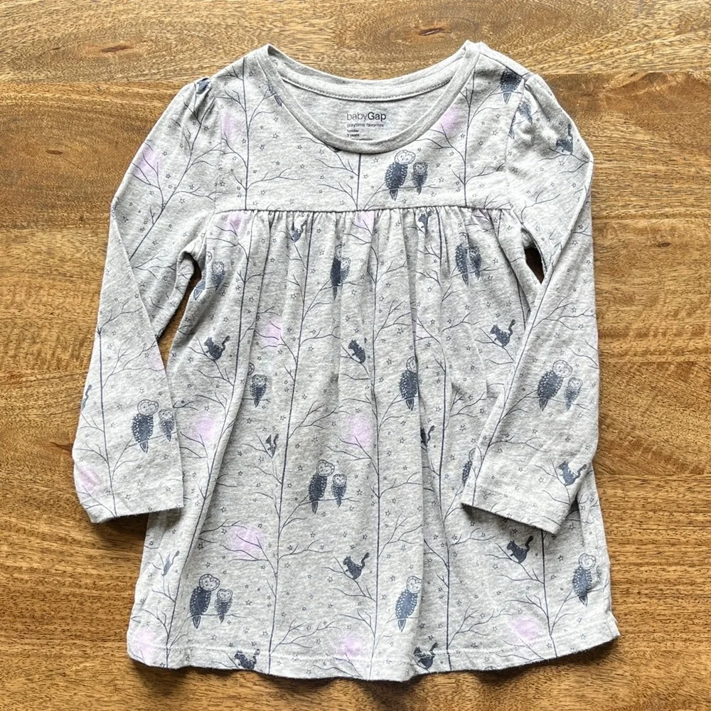BabyGap Toddler 3 Years Long Sleeve Owl Woodland Animal Nature Boho Print Dress